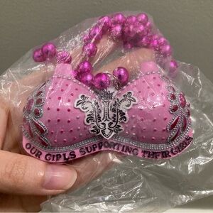 4/$10 - Mardi Gras Pink Beads Bra Necklace